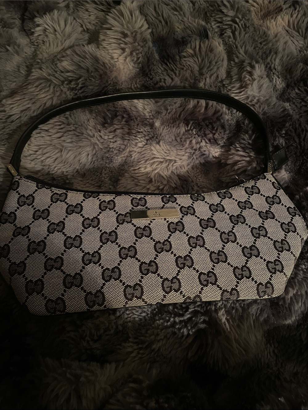 Gucci Black & Beige GG Canvas Shoulder Bag